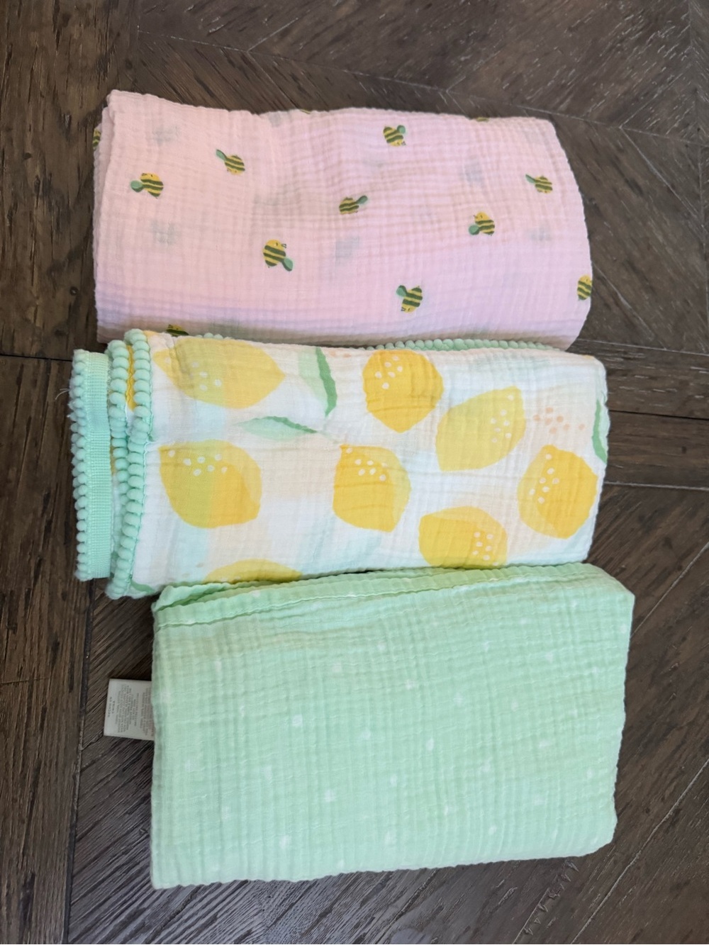 Cloud Island Muslin Swaddles - Pink Bees, Lemon Print & Mint dot